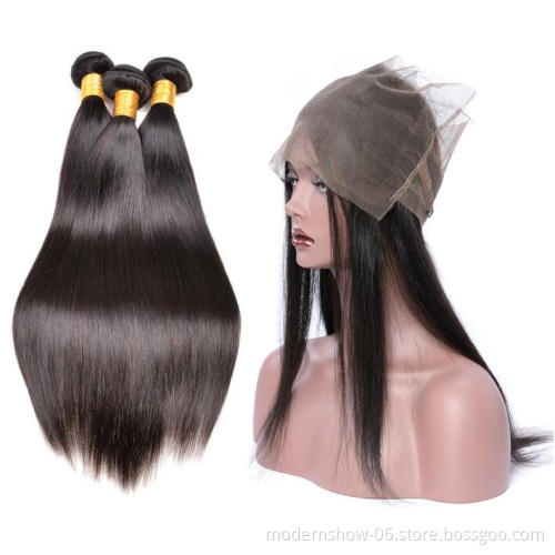 Hot Recommend Silk Straight Human Hair Bundles With 360 Degrees Lace Frontal Closure